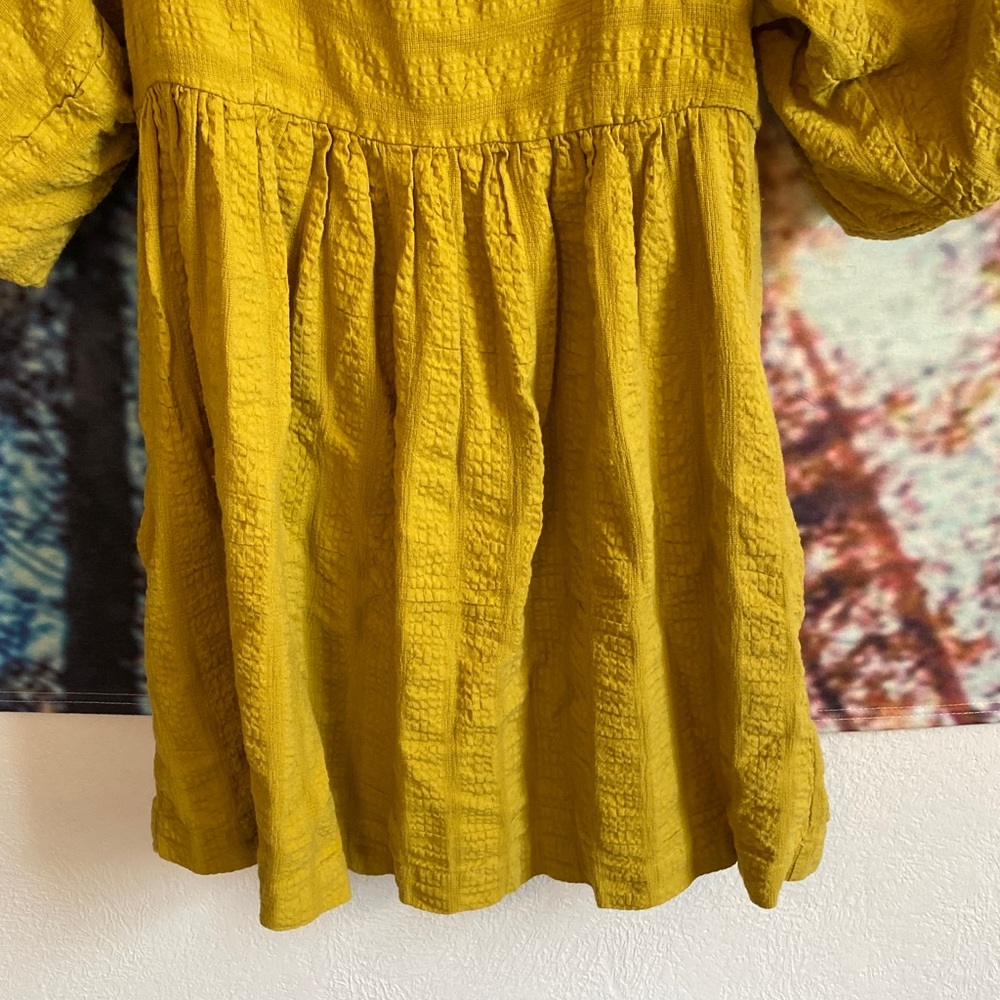 Free People chartreuse Mini Dress puff sleeves pockets open back square neckline - Picture 3 of 14